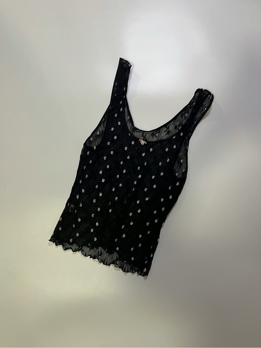 vintage black lace mesh rosette top